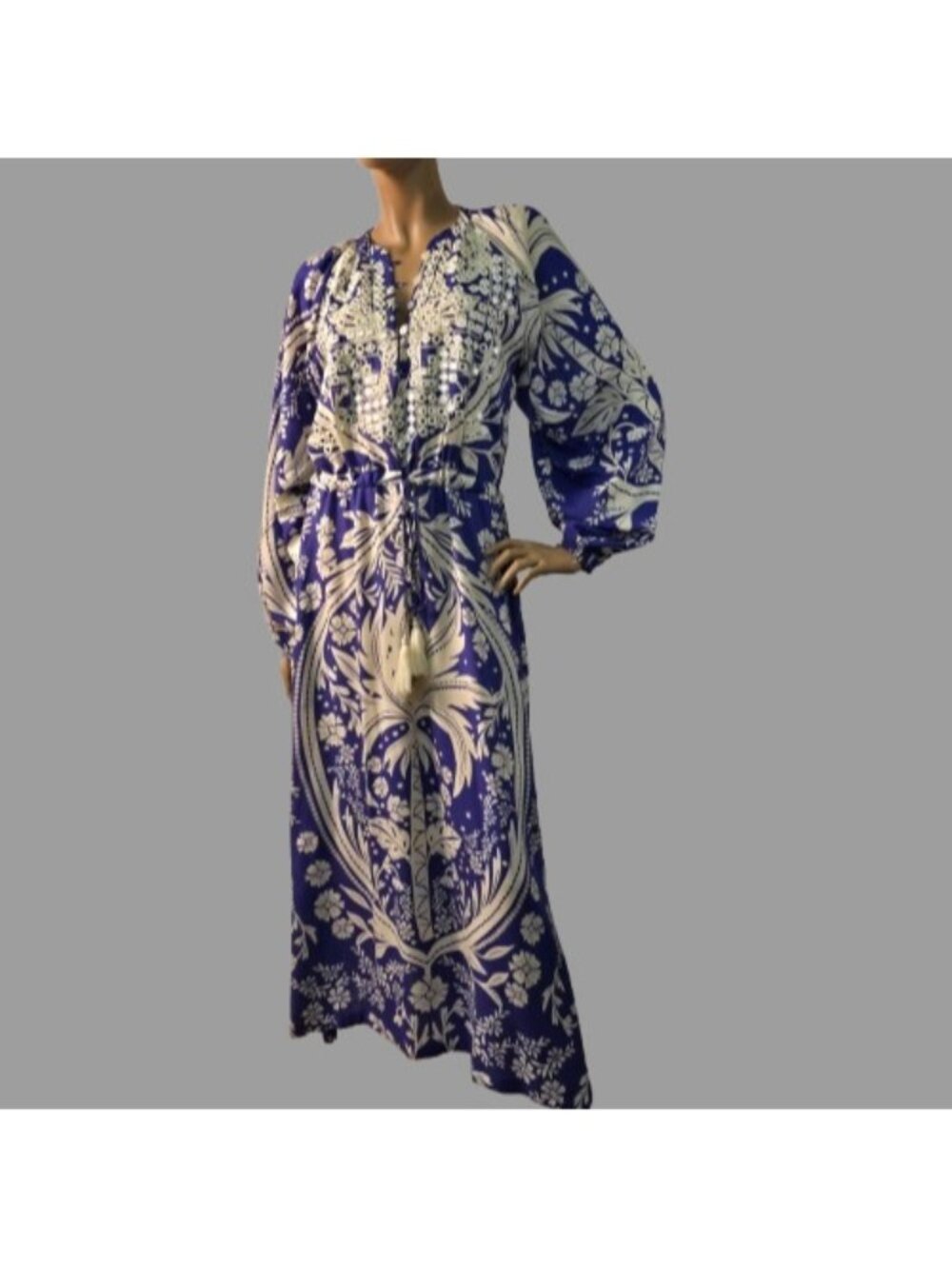 Miss June Paris Ursula Long Dress Boho Mirror Embroidery Tassel Belted One Size